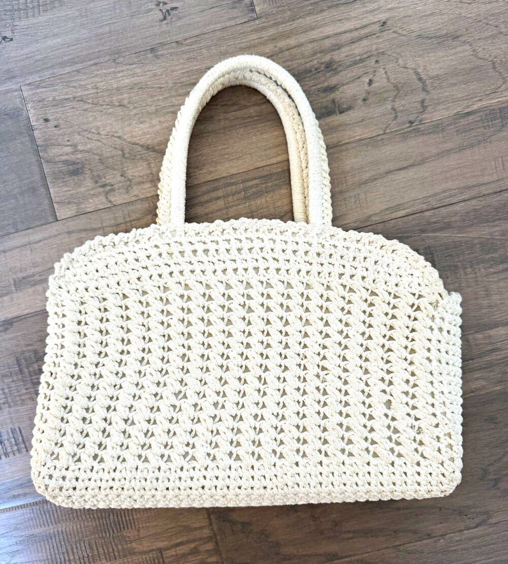 Vintage MAGID Italy Cream Crochet Raffia Tote Handbag Purse Boho Coastal